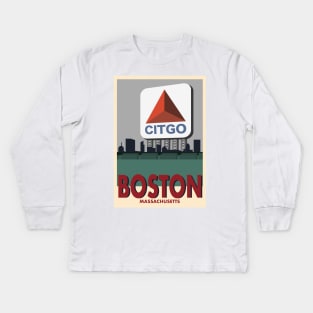 Boston Travel Poster Kids Long Sleeve T-Shirt